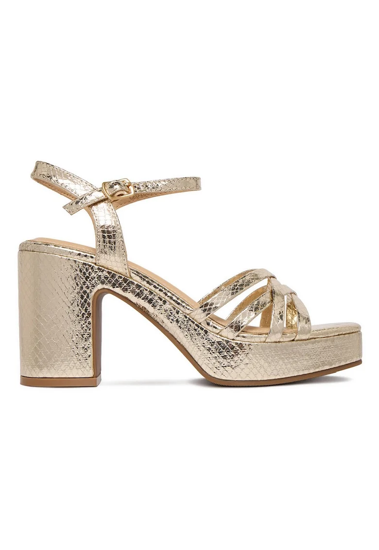 Sandale dama,  piele ecologica, toc clasic, auriu