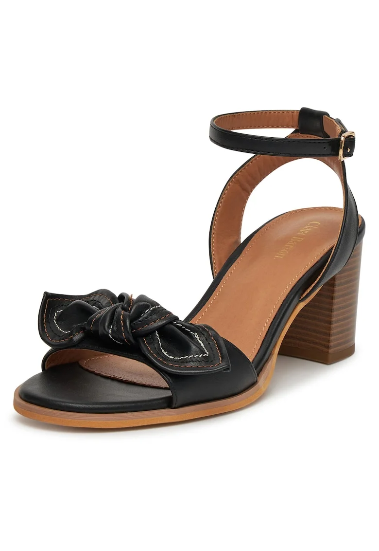 Sandale dama,  toc bloc, negru/maro, sintetic