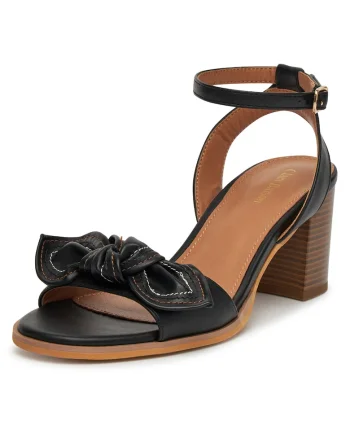 Sandale dama,  toc bloc, negru/maro, sintetic