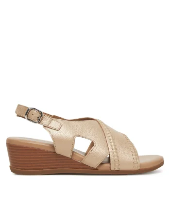 Sandale dama,  piele naturala, bej, cu platforme, inchidere cu catarama