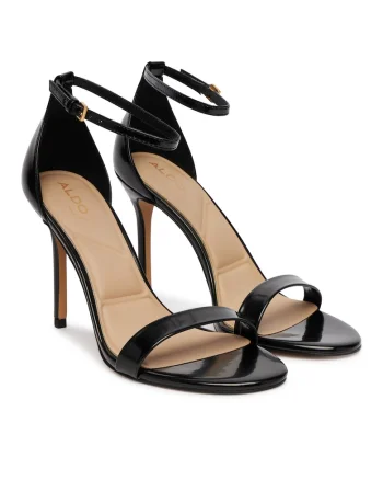 Sandale dama  piele ecologica, stiletto, negru, Negru