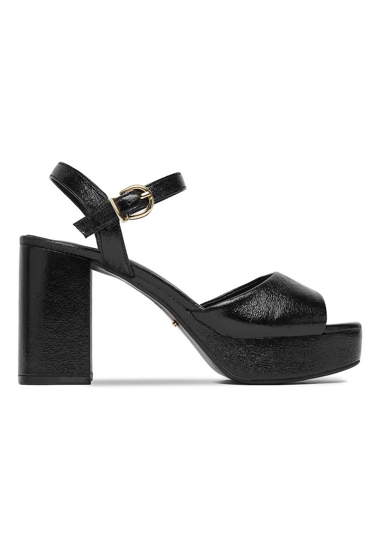 Sandale de dama,  toc clasic, negru, material sintetic