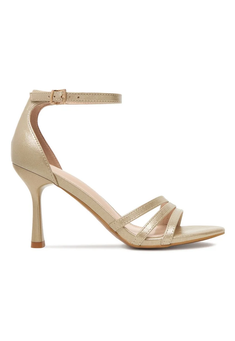 Sandale dama,  stiletto, auriu, material textil