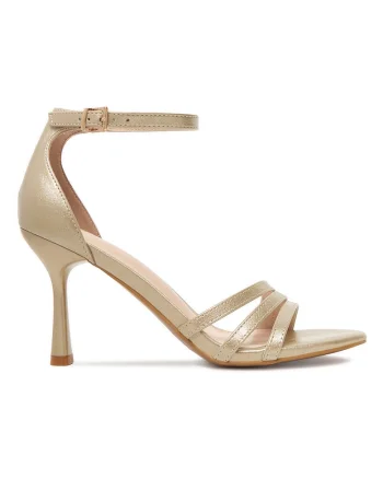 Sandale dama,  stiletto, auriu, material textil