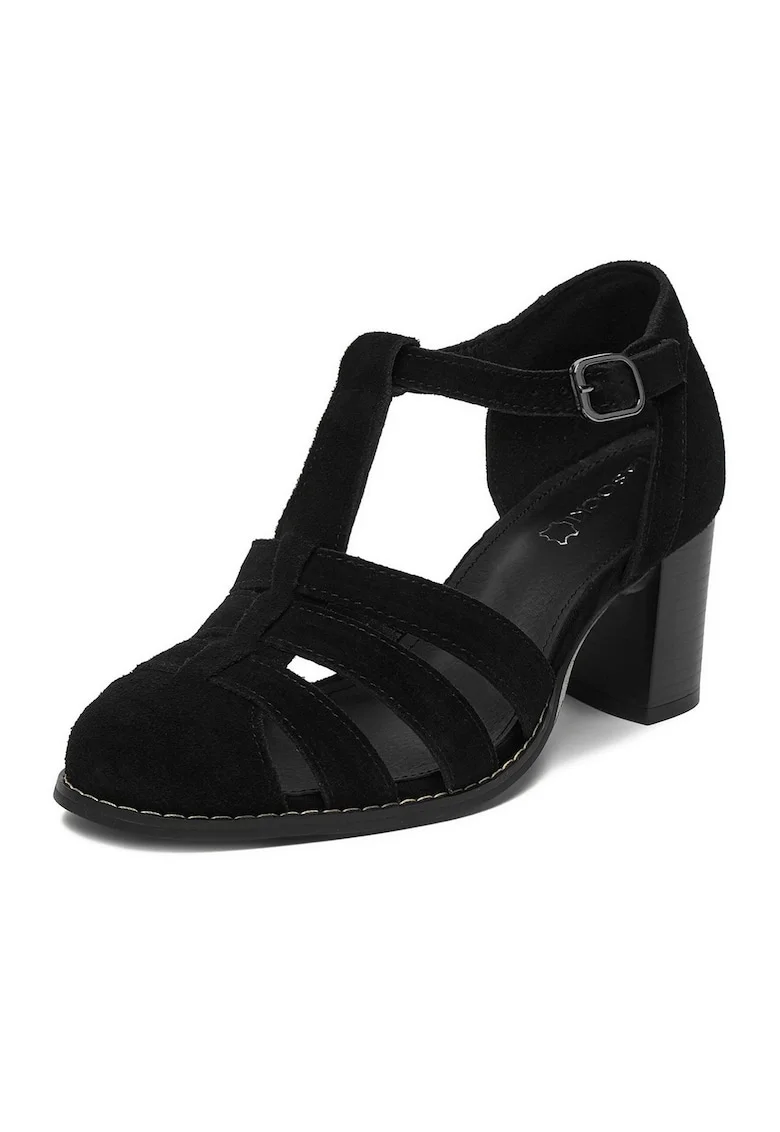 Sandale dama,  piele intoarsa, toc clasic, negru