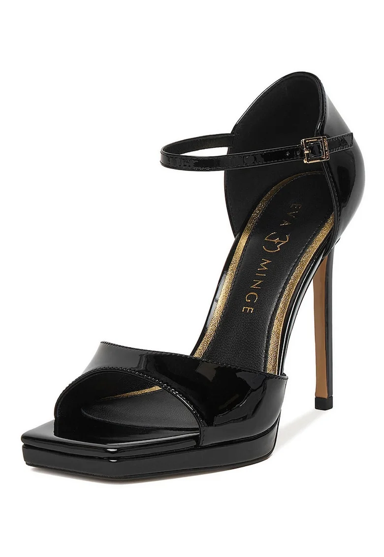 Sandale de dama,  piele naturala, stiletto, negru/auriu