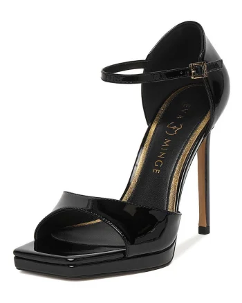 Sandale de dama,  piele naturala, stiletto, negru/auriu