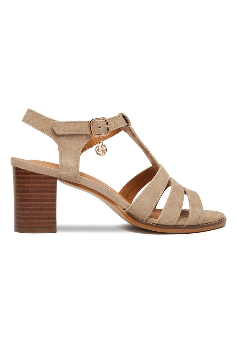Sandale dama,  piele intoarsa, toc clasic, bej