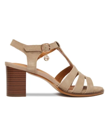 Sandale dama,  piele intoarsa, toc clasic, bej