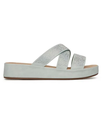 Papuci dama,  albastru, material sintetic, cu zirconii