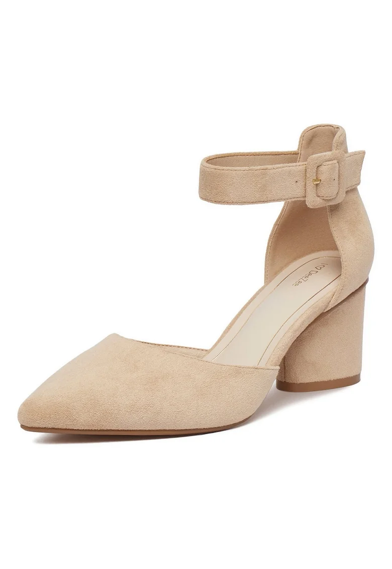 Pantofi dama,  textil, toc clasic, bej