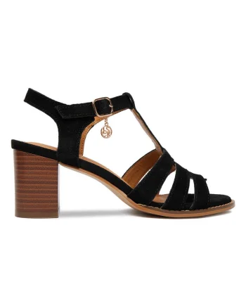 Sandale dama,  piele naturala, negru/maro, toc clasic