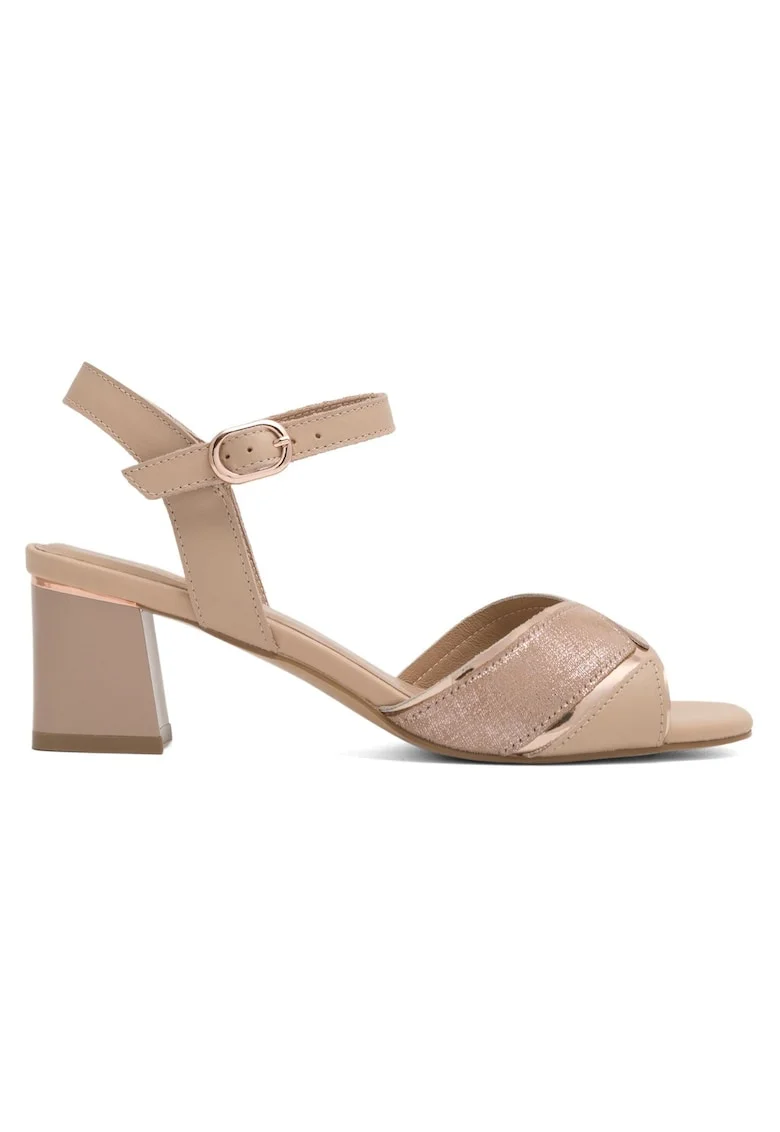 Sandale dama,  piele naturala, toc bloc, bej