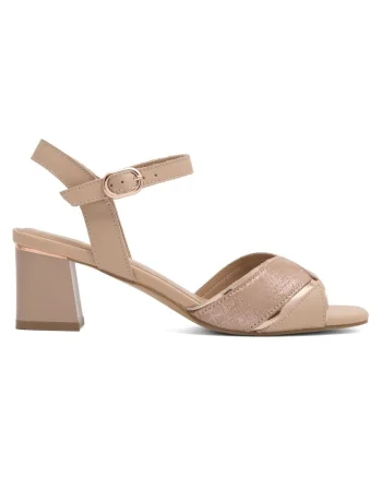 Sandale dama,  piele naturala, toc bloc, bej