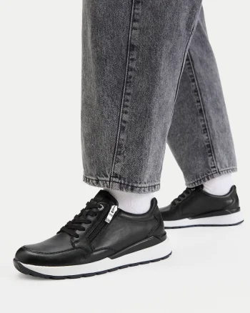 Tenisi dama,  piele naturala, negru, cu fermoar
