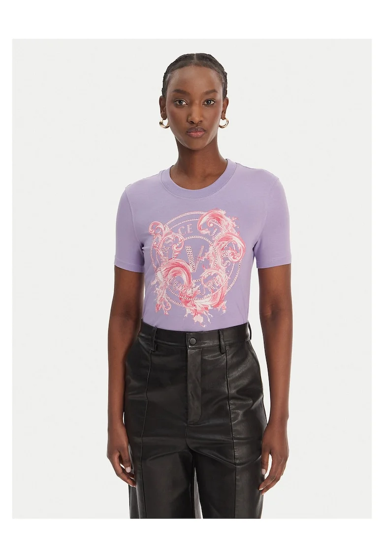 Tricou dama,  slim fit, violet, bumbac/elastan,