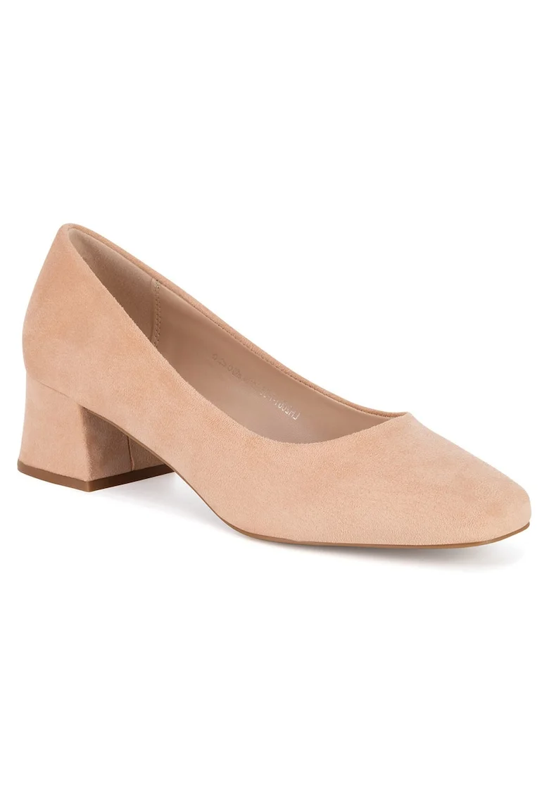 Pantofi dama,  bej, material textil, toc clasic,