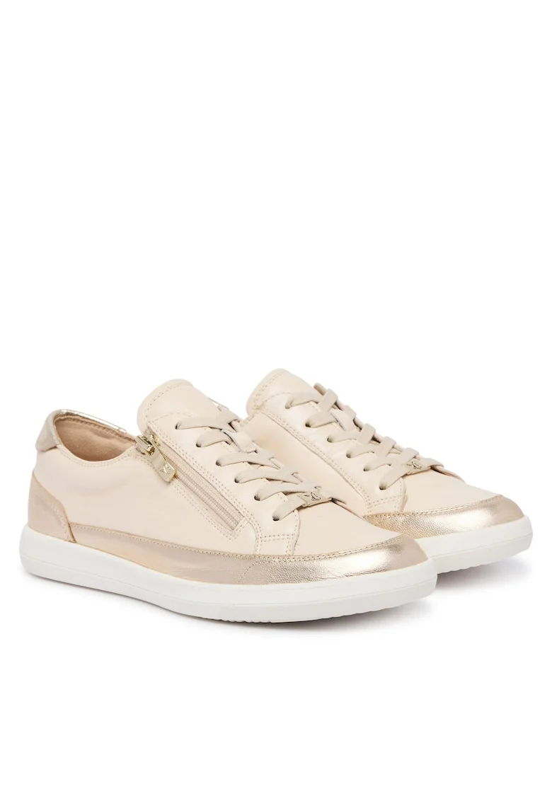 Pantofi dama,  piele naturala, fermoar, bej,