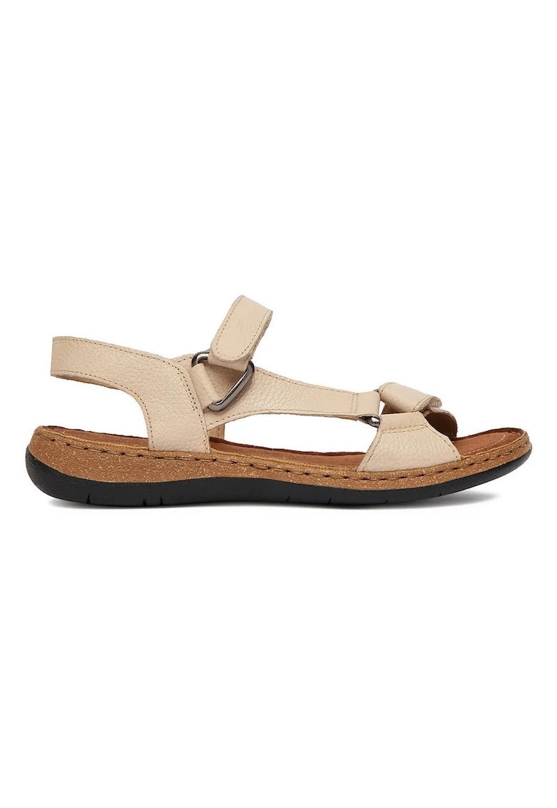Sandale dama,  piele naturala, bej, sistem inchidere Velcro,