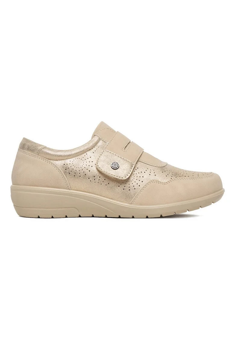 Pantofi dama,  bej, material sintetic, inchidere velcro,