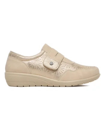 Pantofi dama,  bej, material sintetic, inchidere velcro,