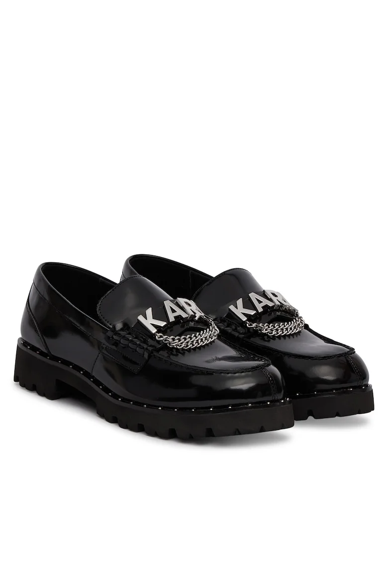 Mocasini dama,  piele lacuita, negru, talpa groasa,