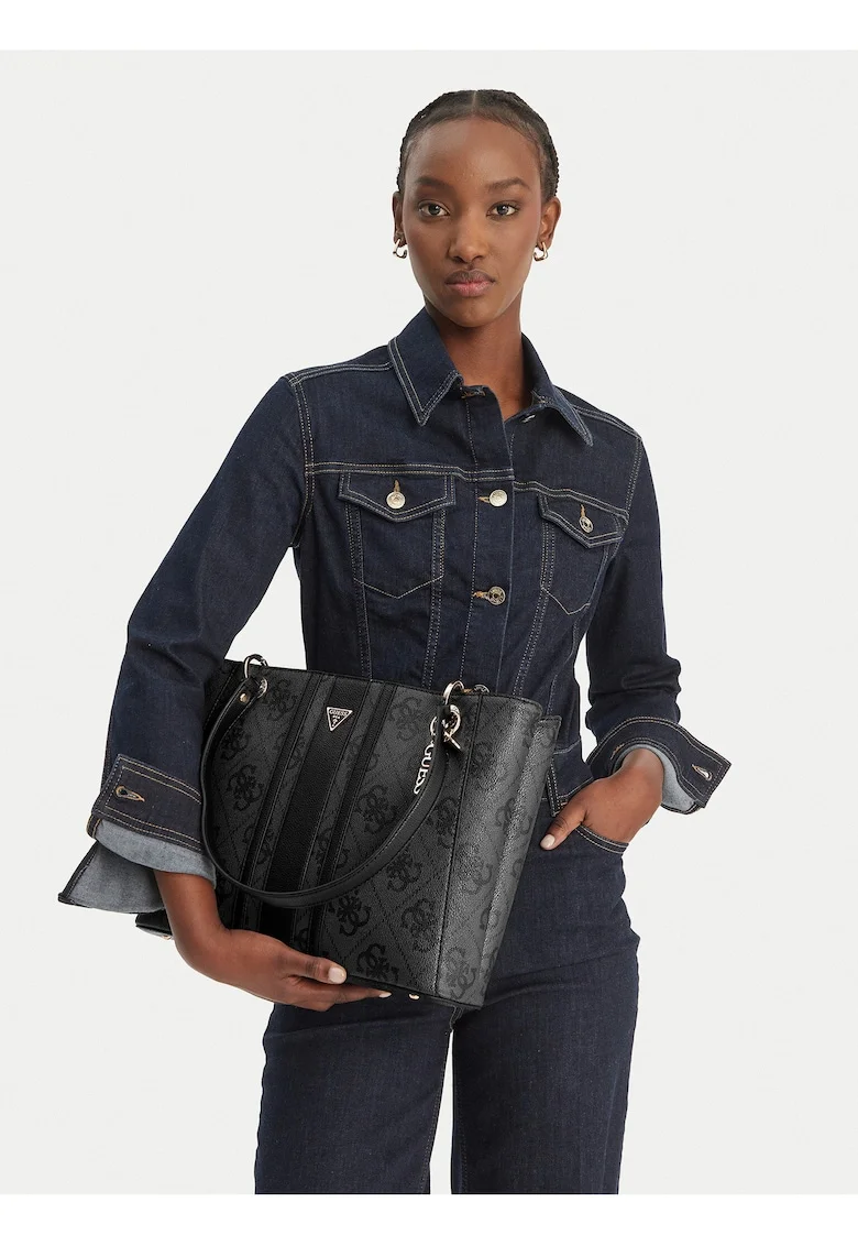 Geanta  ecologica, gri, dimensiune mare, set cu sac de praf