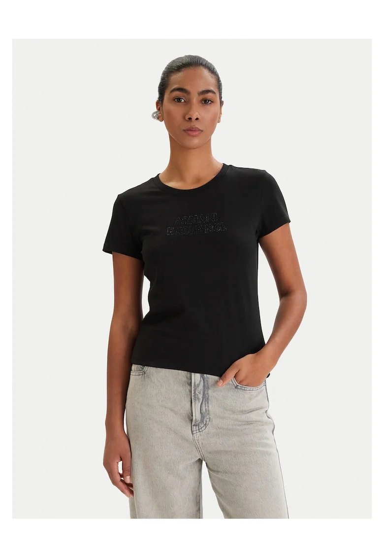 Tricou dama,  bumbac/elastan, slim fit, negru