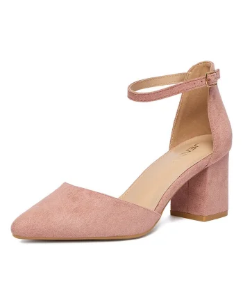 Pantofi dama,  textil, roz, toc clasic