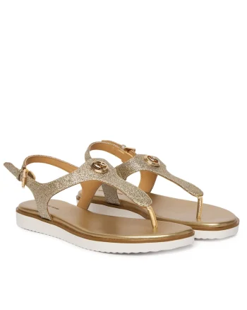 Sandale dama,  piele naturala, auriu, material sintetic