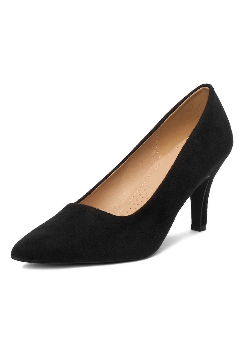Pantofi cu toc dama,  stiletto, negru, textil