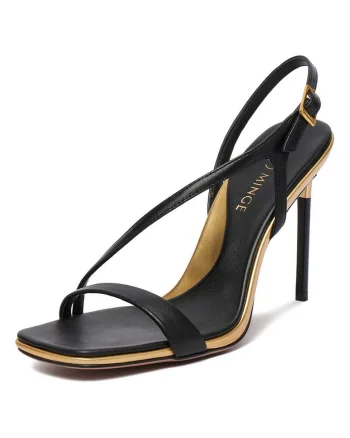 Sandale dama,  piele naturala, stiletto, negru/auriu