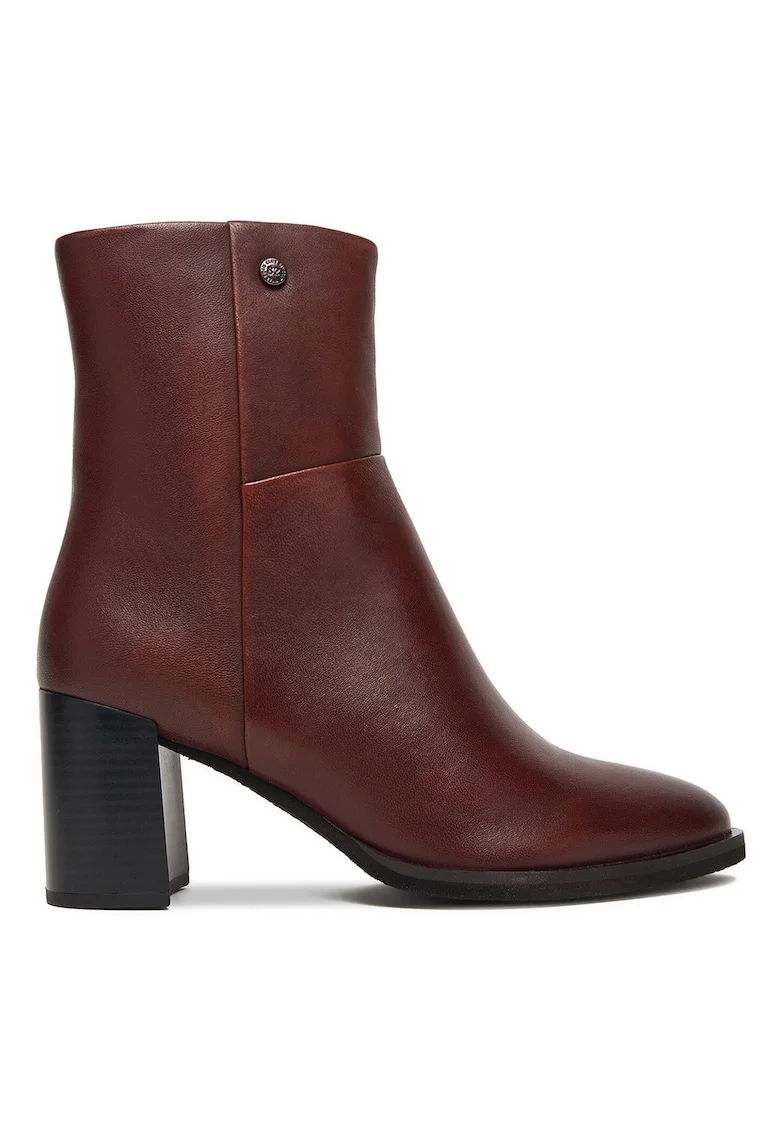Botine dama,  piele naturala, rosu, toc clasic, cu fermoar