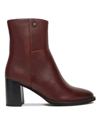 Botine dama,  piele naturala, rosu, toc clasic, cu fermoar