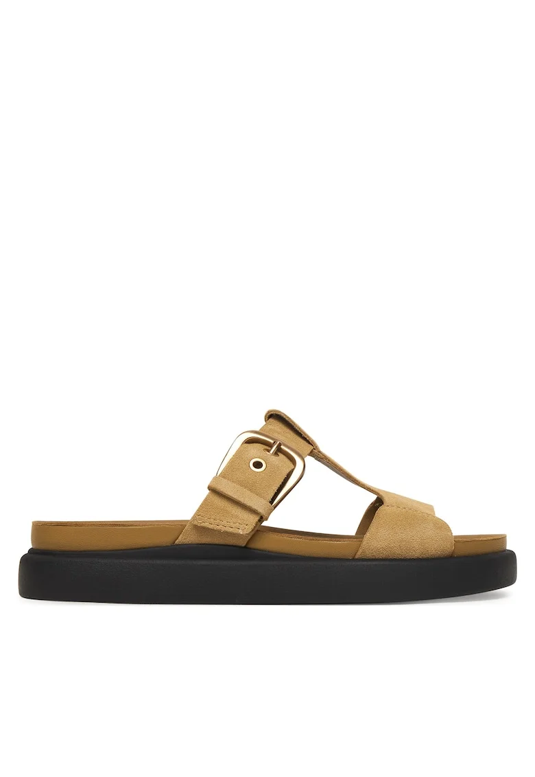 Papuci dama,  piele naturala, maro