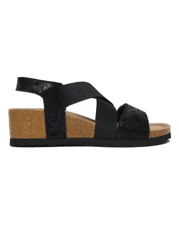 Sandale dama,  piele naturala, negru, platforma, inchidere velcro