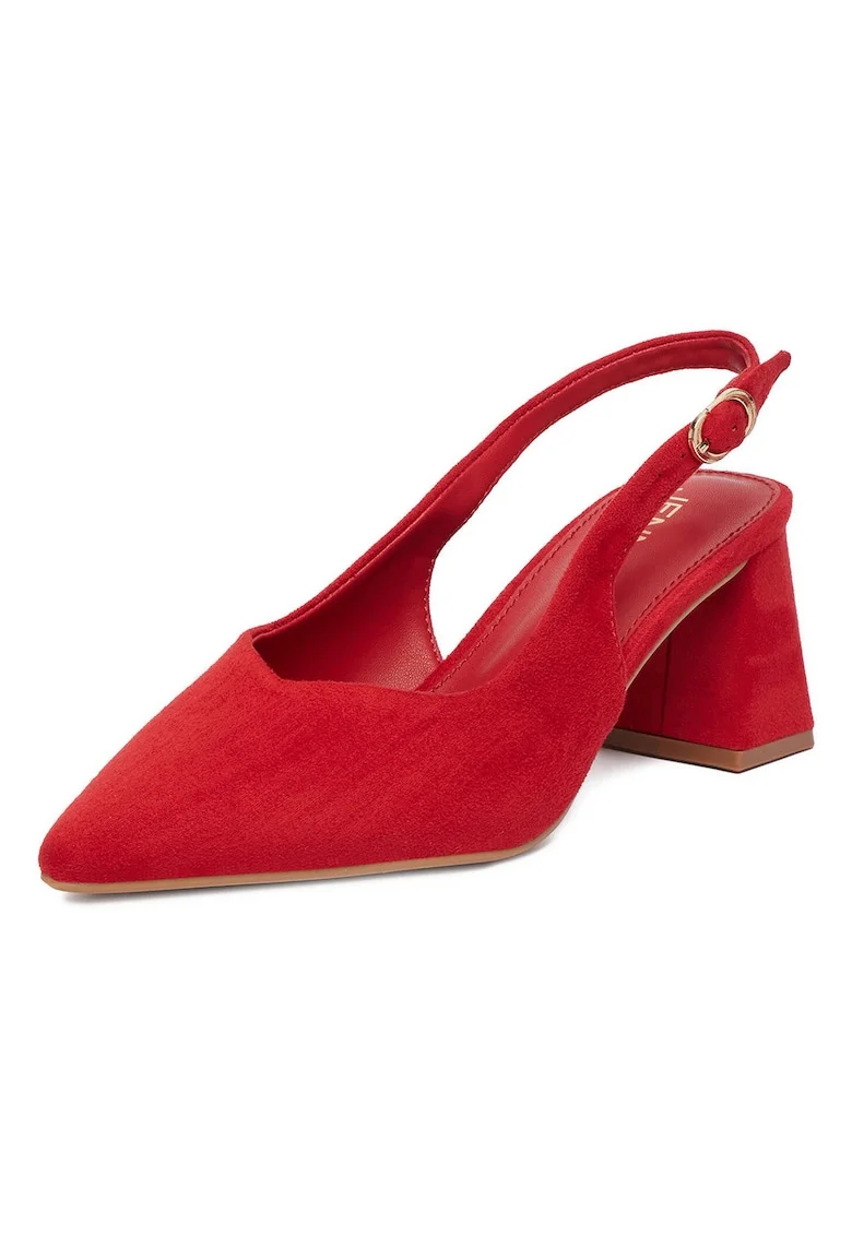 Pantofi dama,  textil, toc bloc, rosu