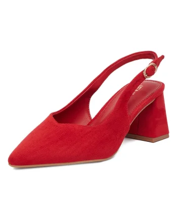 Pantofi dama,  textil, toc bloc, rosu