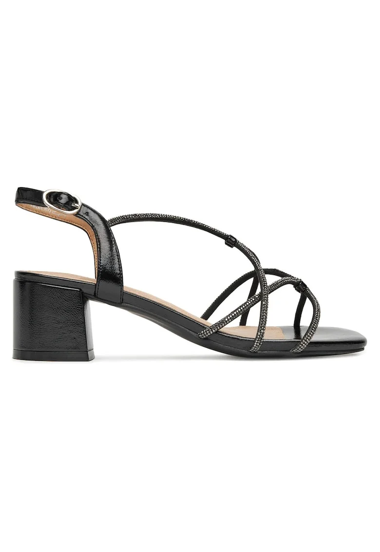 Sandale dama,  piele ecologica, negru, toc bloc