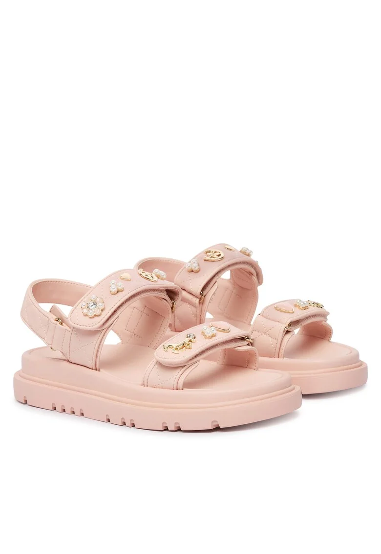 Sandale dama  piele ecologica, roz, talpa groasa, sistem inchidere Velcro
