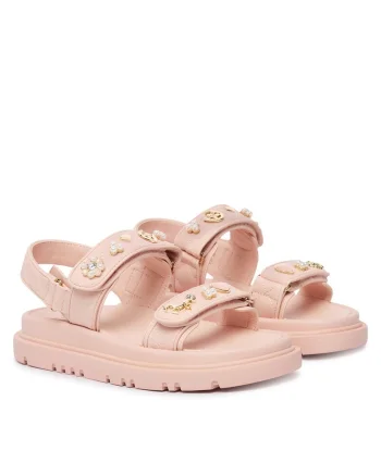 Sandale dama  piele ecologica, roz, talpa groasa, sistem inchidere Velcro