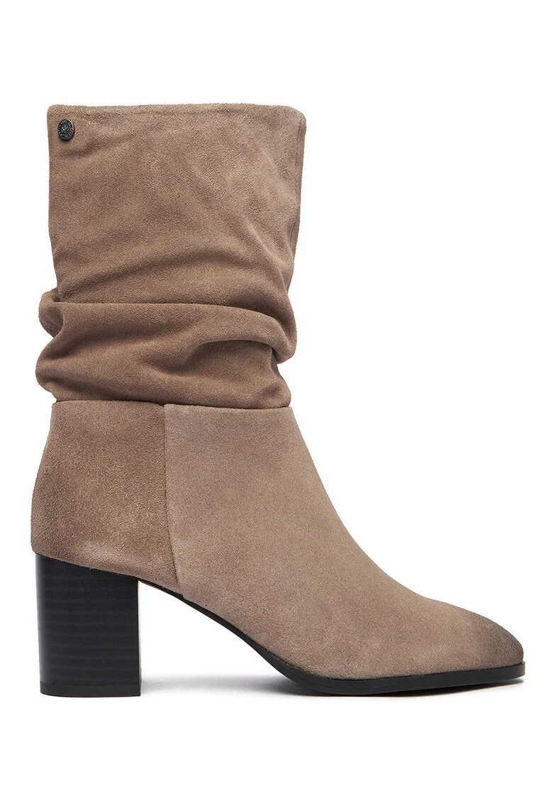 Botine dama,  piele naturala, gri, tocul stabil,