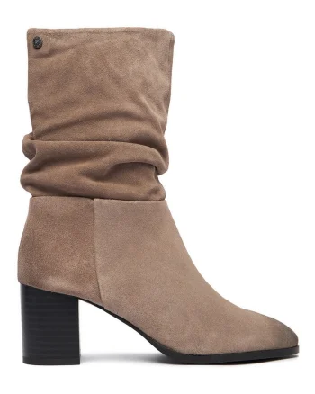 Botine dama,  piele naturala, gri, tocul stabil,