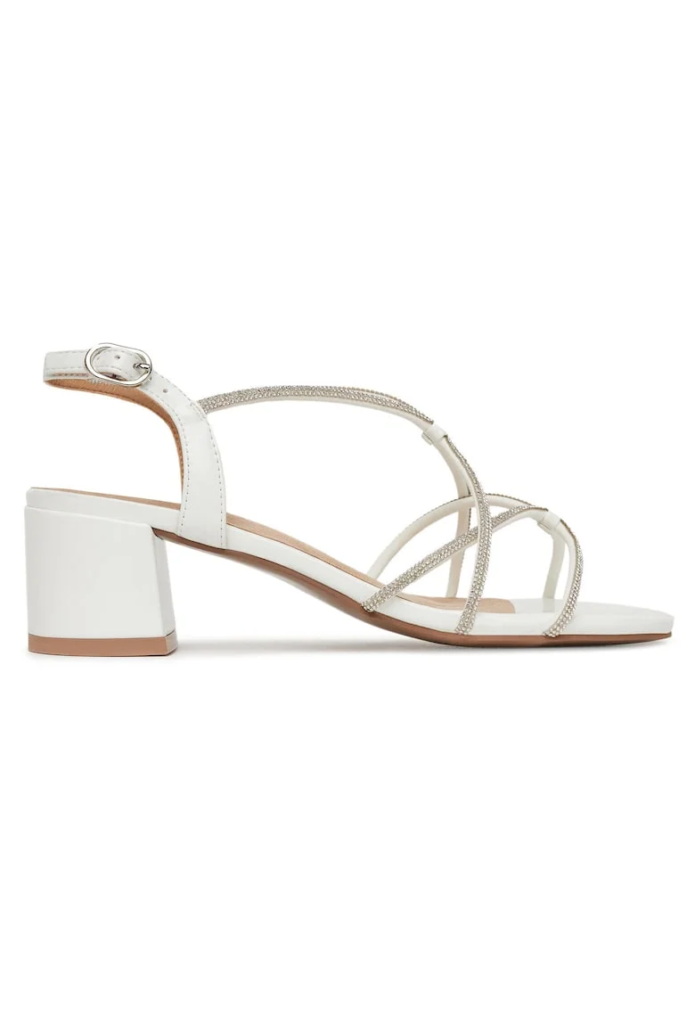 Sandale dama,  piele ecologica, alb, toc bloc