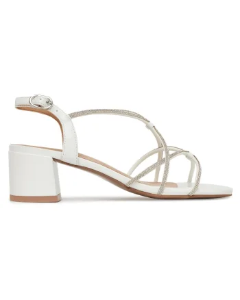 Sandale dama,  piele ecologica, alb, toc bloc