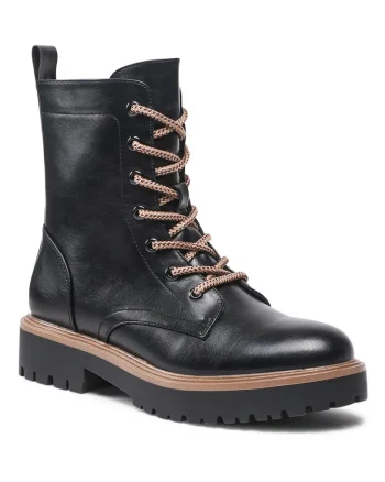 Ghete dama,  piele ecologica, negru, detalii bej, fermoar, Negru