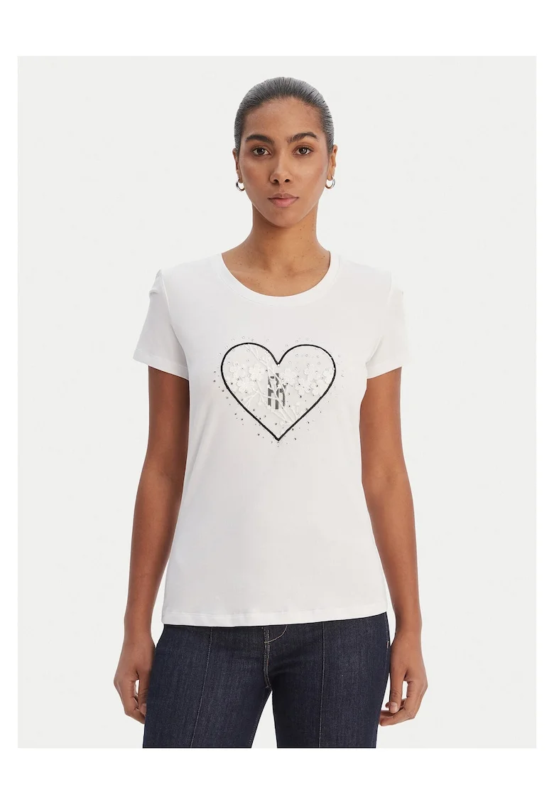 Tricou dama,  Bumbac/Elastan, Alb