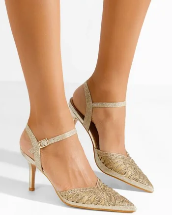 Pantofi stiletto slingback Suvine aurii
