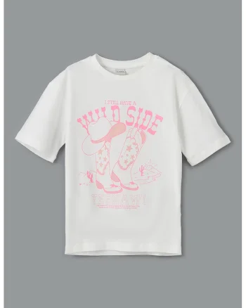 Tricou de bumbac cu imprimeu, Roz pastel/Alb murdar/Roz prafuit