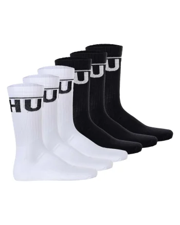 Set de sosete lungi cu logo - 6 perechi, Alb/Negru